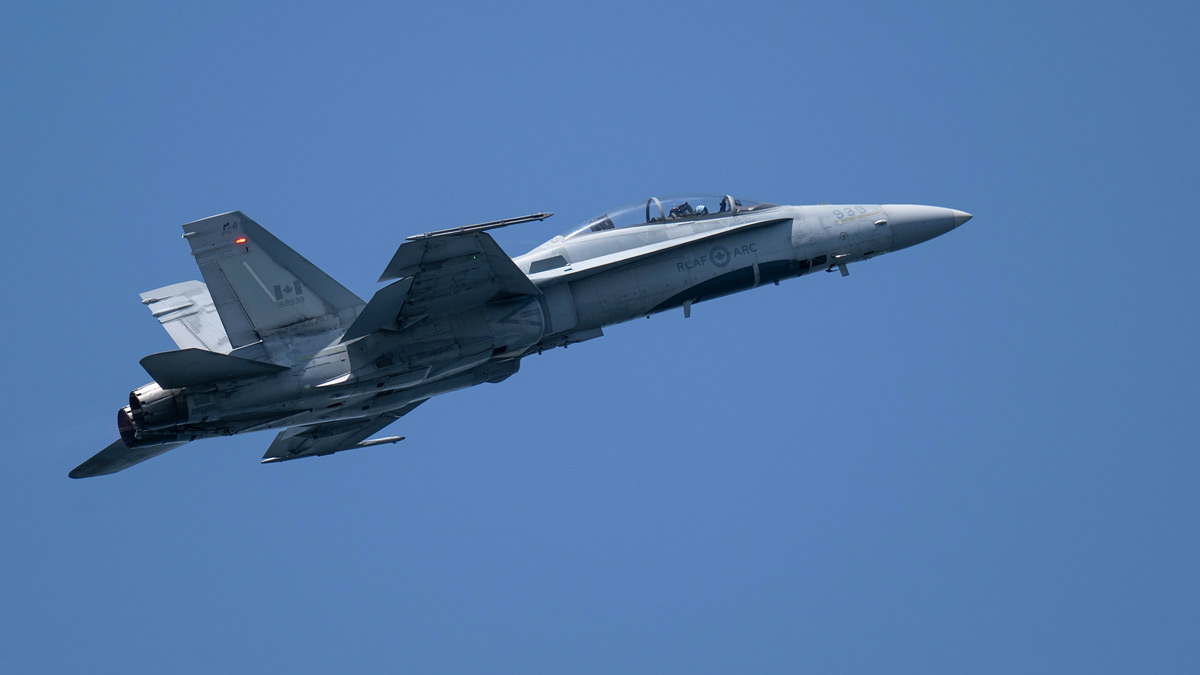 Closeup of a CF-18 in flight