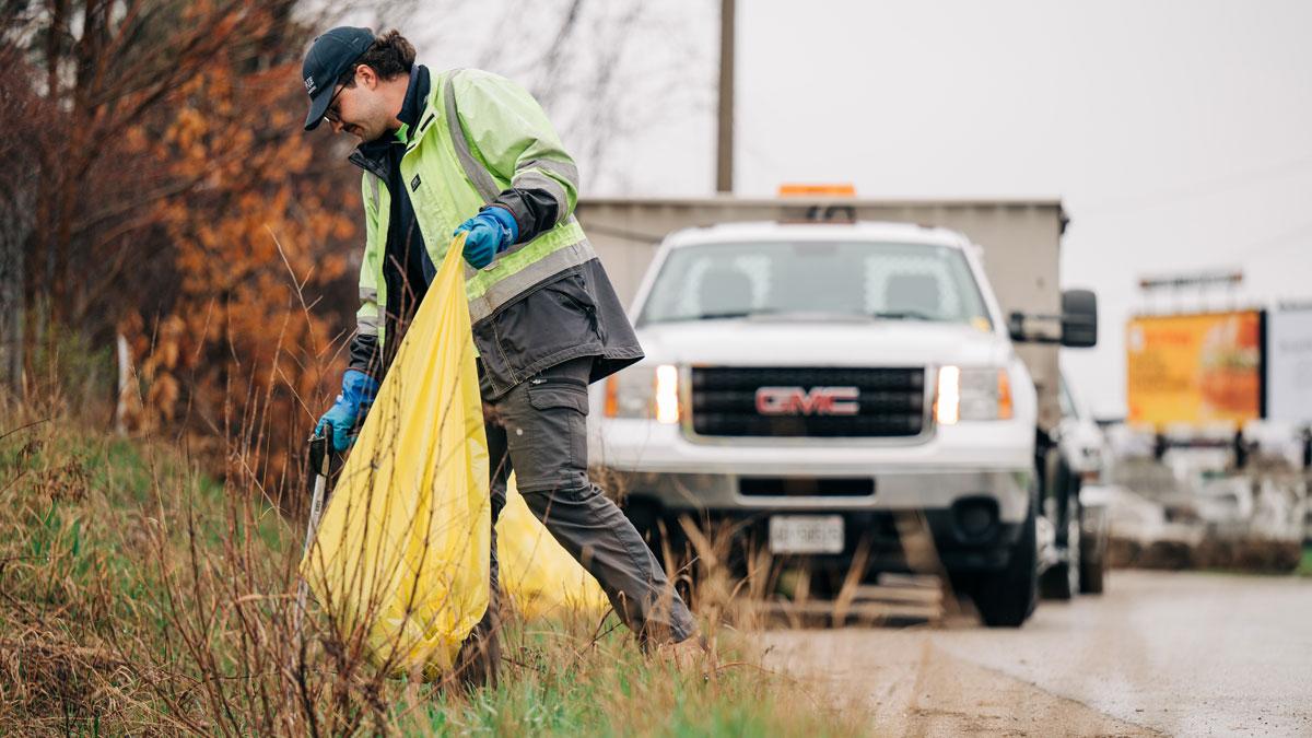 Person collecting litter in Barrie