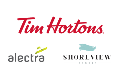 Logos for Tim Hortons, Alectra and Shoreview Barrie