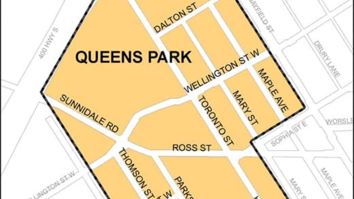 Mapped, highlighted area of Queen's Park