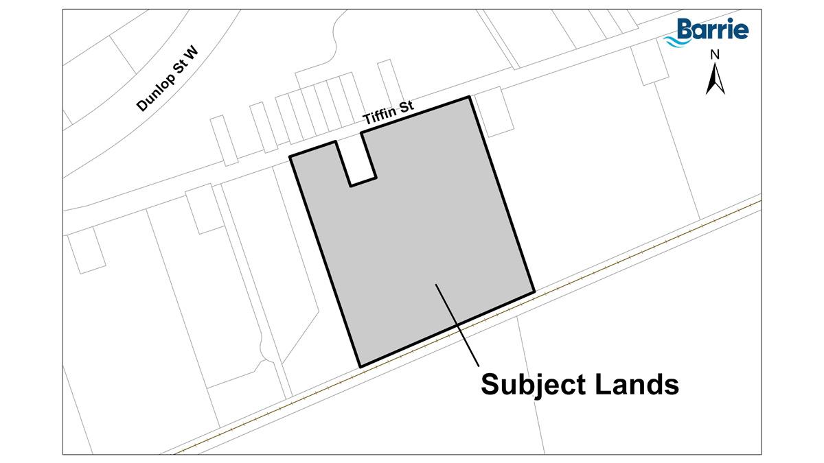 Map outlining the subject lands at 501 Tiffin Street, Barrie
