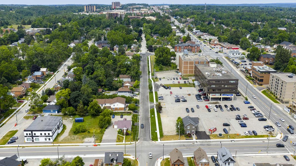 Aerial view of Maple Avenue freshly paved