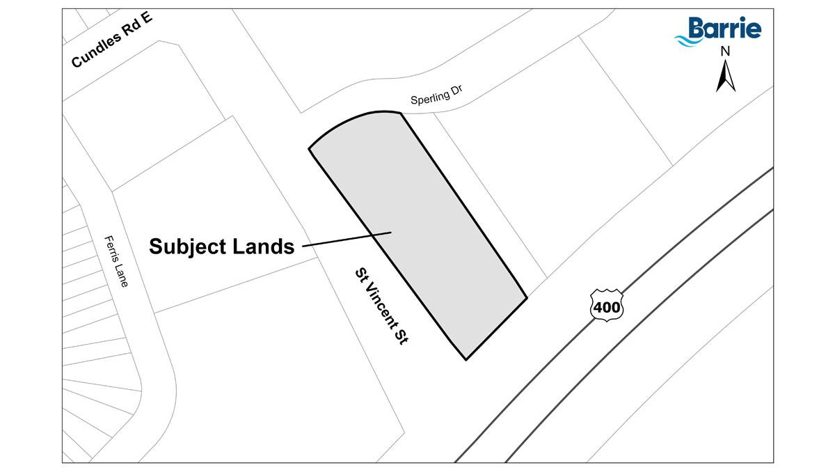 Map showing a land parcel labeled "Subject Lands".
