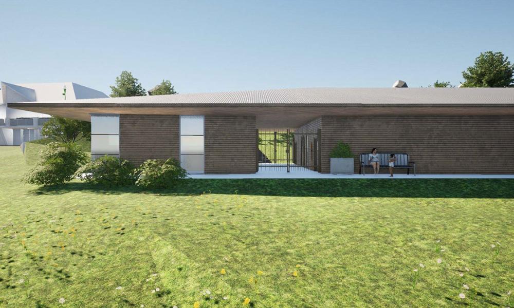 Rendering of a single-storey, wood framed building